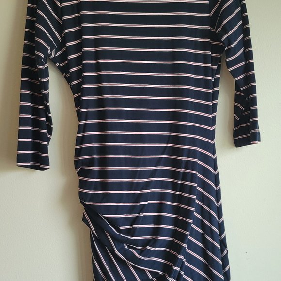 Sundry Red White Blue Striped Long Sleeve Midi 2 - Picture 3 of 4